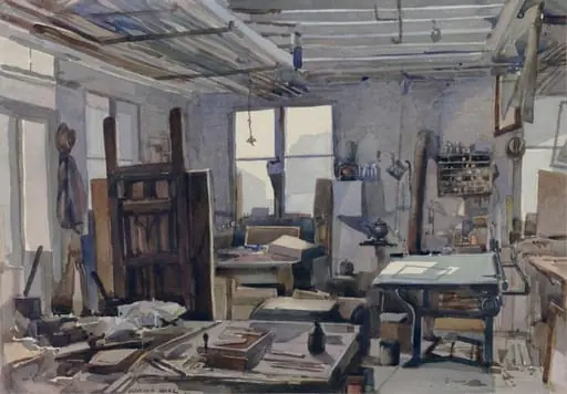 Interior of Charles West's Workshop, by Adrian Hill