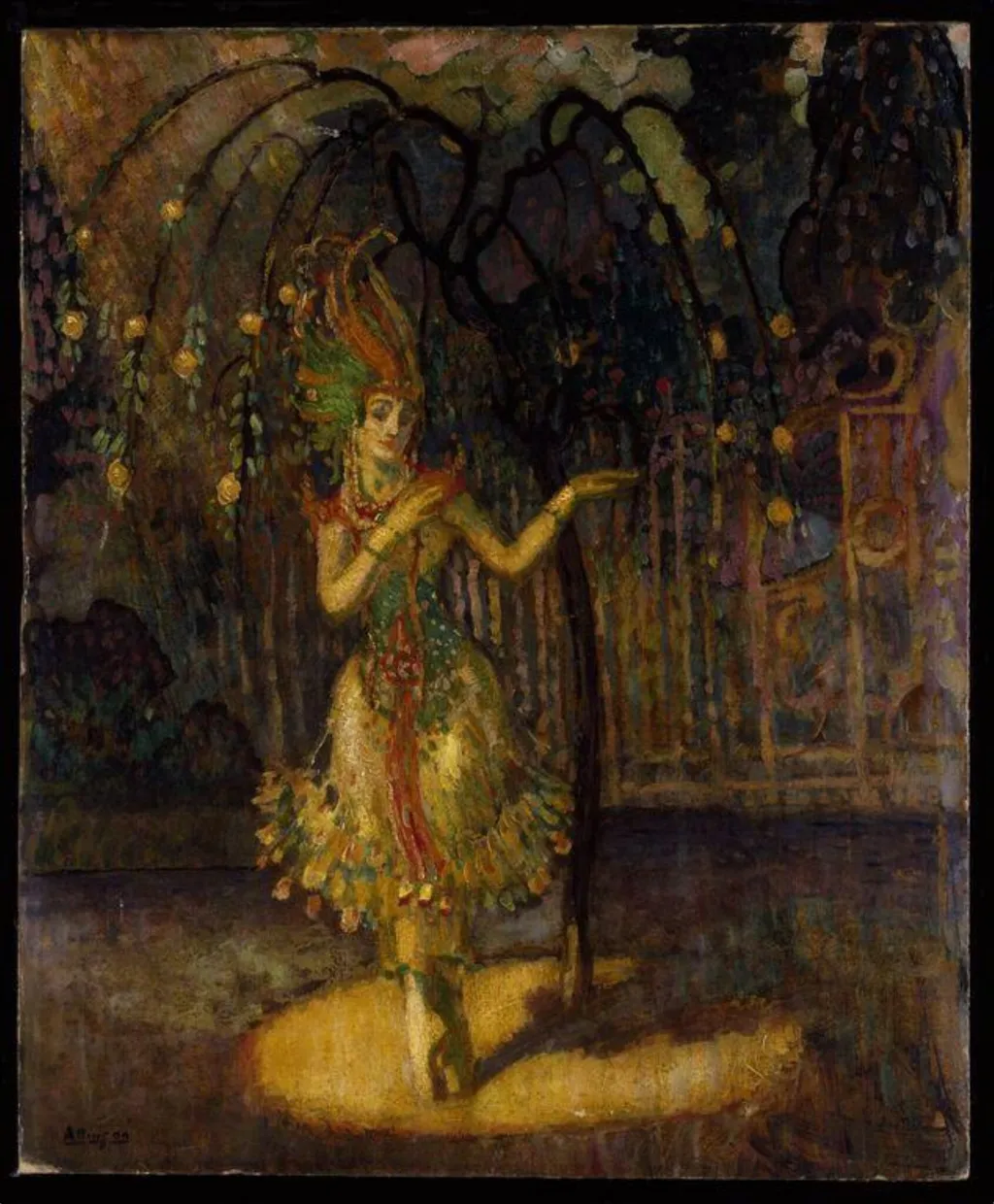 Tamara Karsavina as the Firebird in Mikhail Fokine's ballet 'L'Oiseau de feu', by Adrian Paul Allinson, oil, 1918