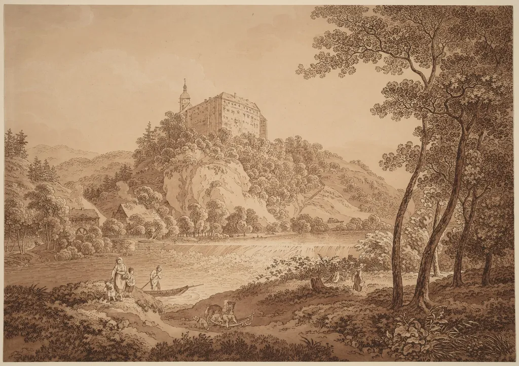 View of Castle Sachsenburg, by Adrian Zingg, ink, 1775