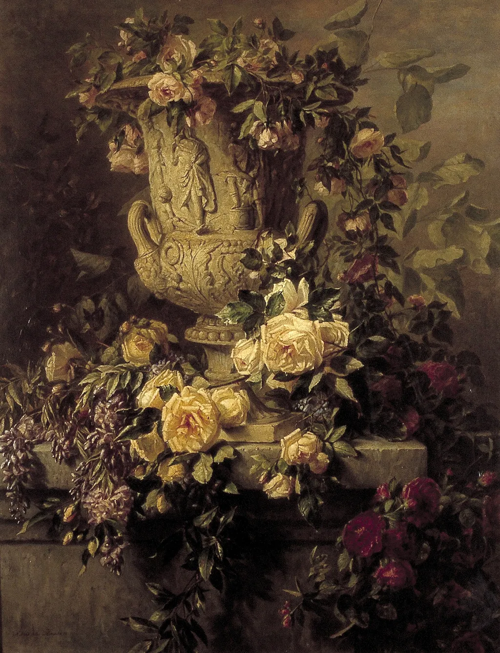 'Summer': Still Life with Flowers, by Adriana Johanna Haanen, oil, 1867