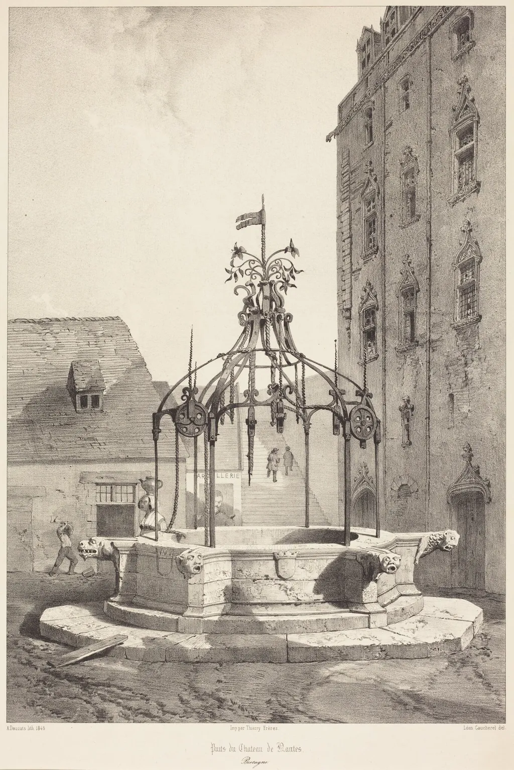Puits du Chateau de Nantes, Bretagne, by Adrien Dauzats, ink, 1846
