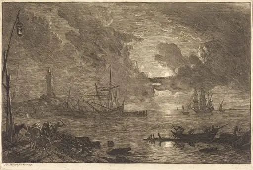 Harbor by Moonlight, by Adrien Manglard