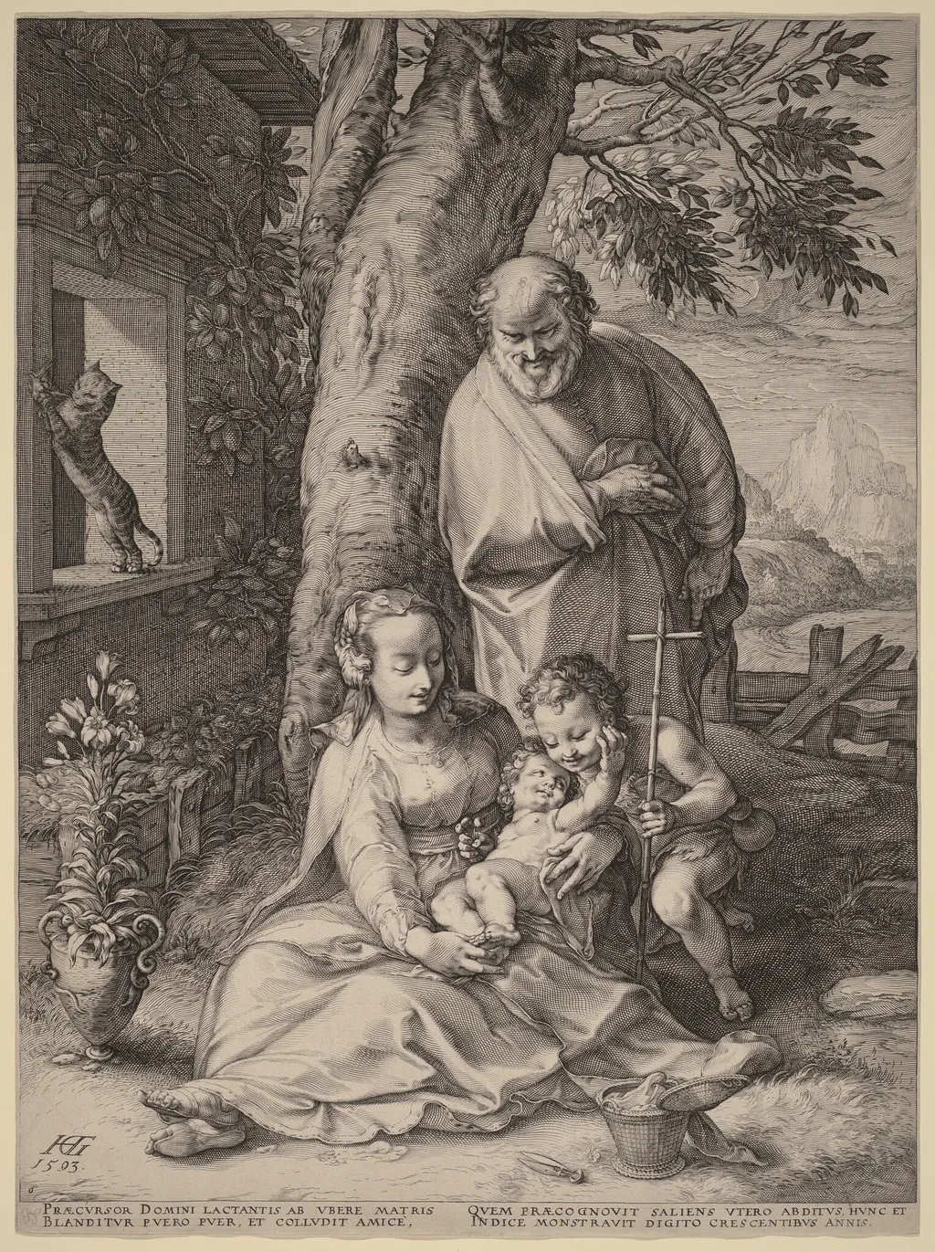 The Holy Family with the Infant John the Baptist, by Hendrick Goltzius, ink, 1593