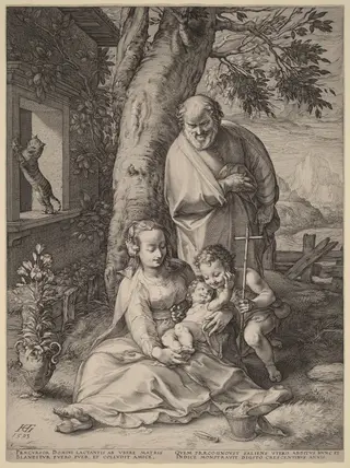 The Holy Family with the Infant John the Baptist, by Hendrick Goltzius, ink, 1593