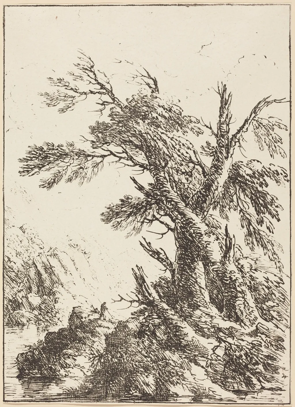 Landscape with Old Trees by Water, by 3rd earl of Warwick, Henry Richard Greville, ink, 1803