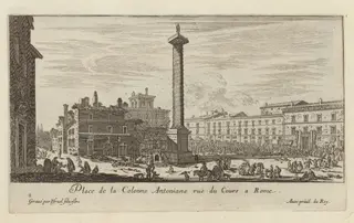 Place de la Colonne Antoniane ruë du Cours a Rome, by Israël Silvestre, ink, 1650
