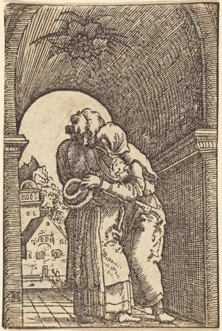 Joachim Embracing Anna, by Albrecht Altdorfer, ink, 1513