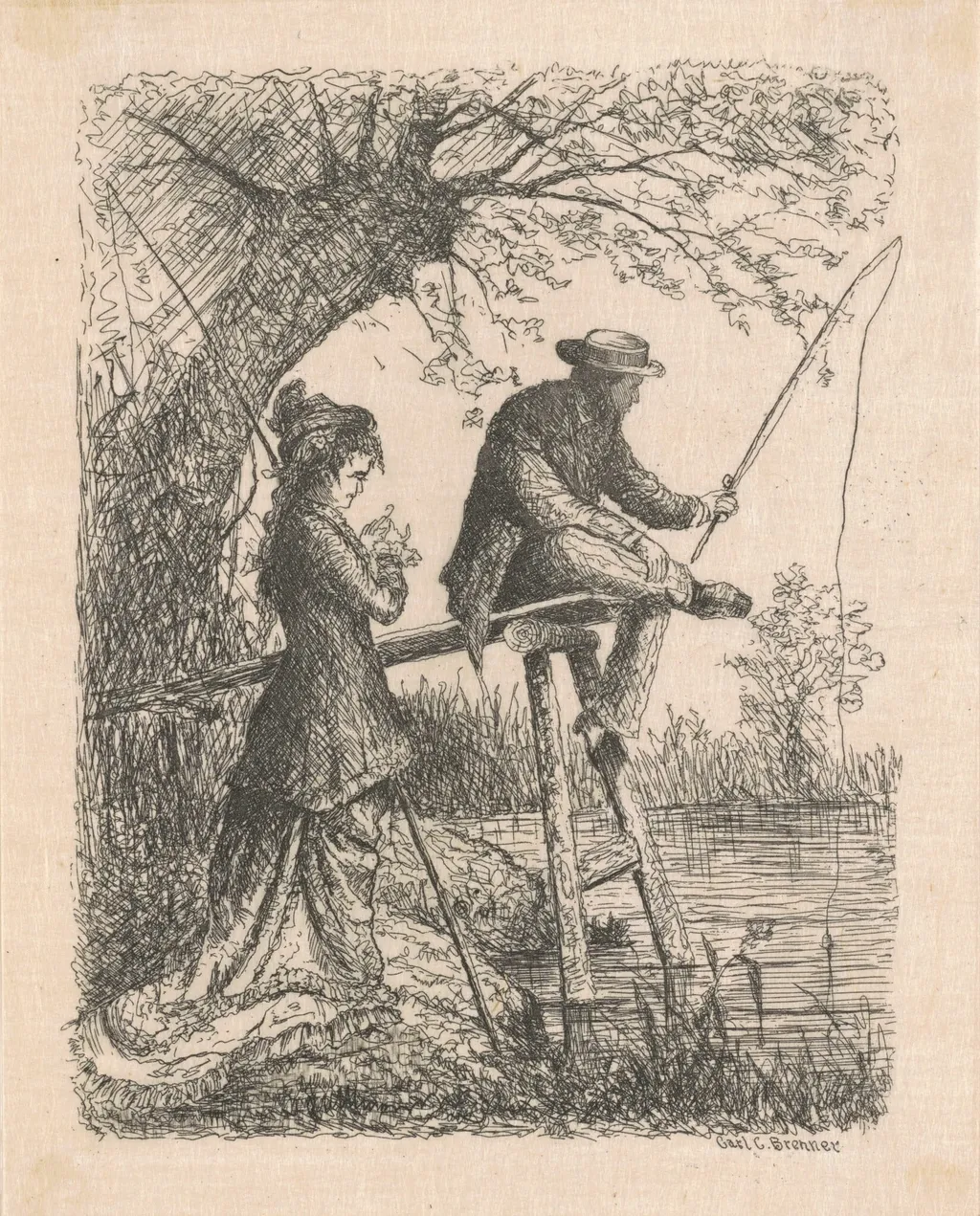 Fishing, by Carl C. Brenner, ink, 1880