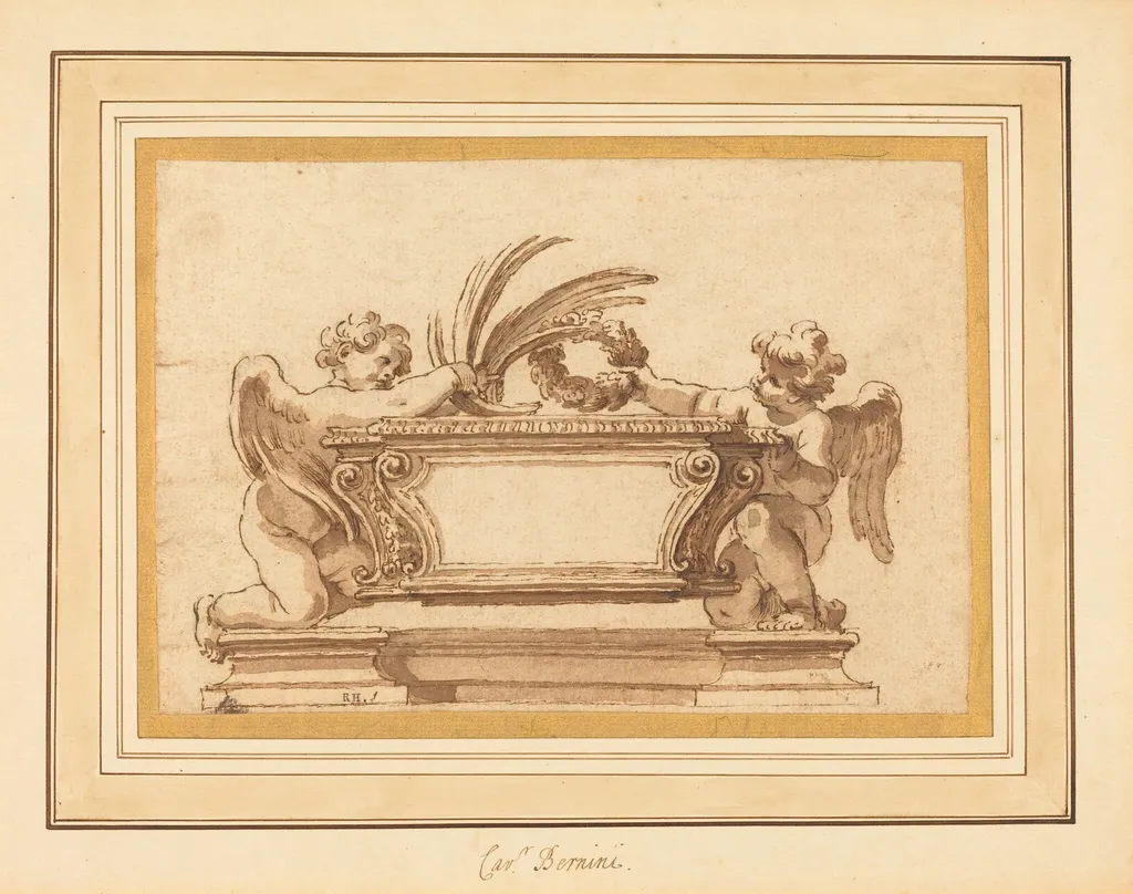 Study for a Reliquary Sarcophagus, by Giovanni Odazzi, ink, 1662