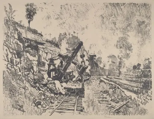 Steam Shovel at Work in Culebra Cut, by Joseph Pennell, ink, 1912