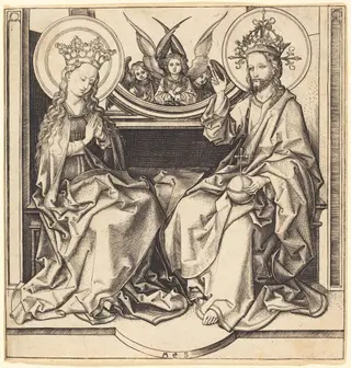 Christ Blessing the Virgin, by Martin Schongauer, ink, 1485