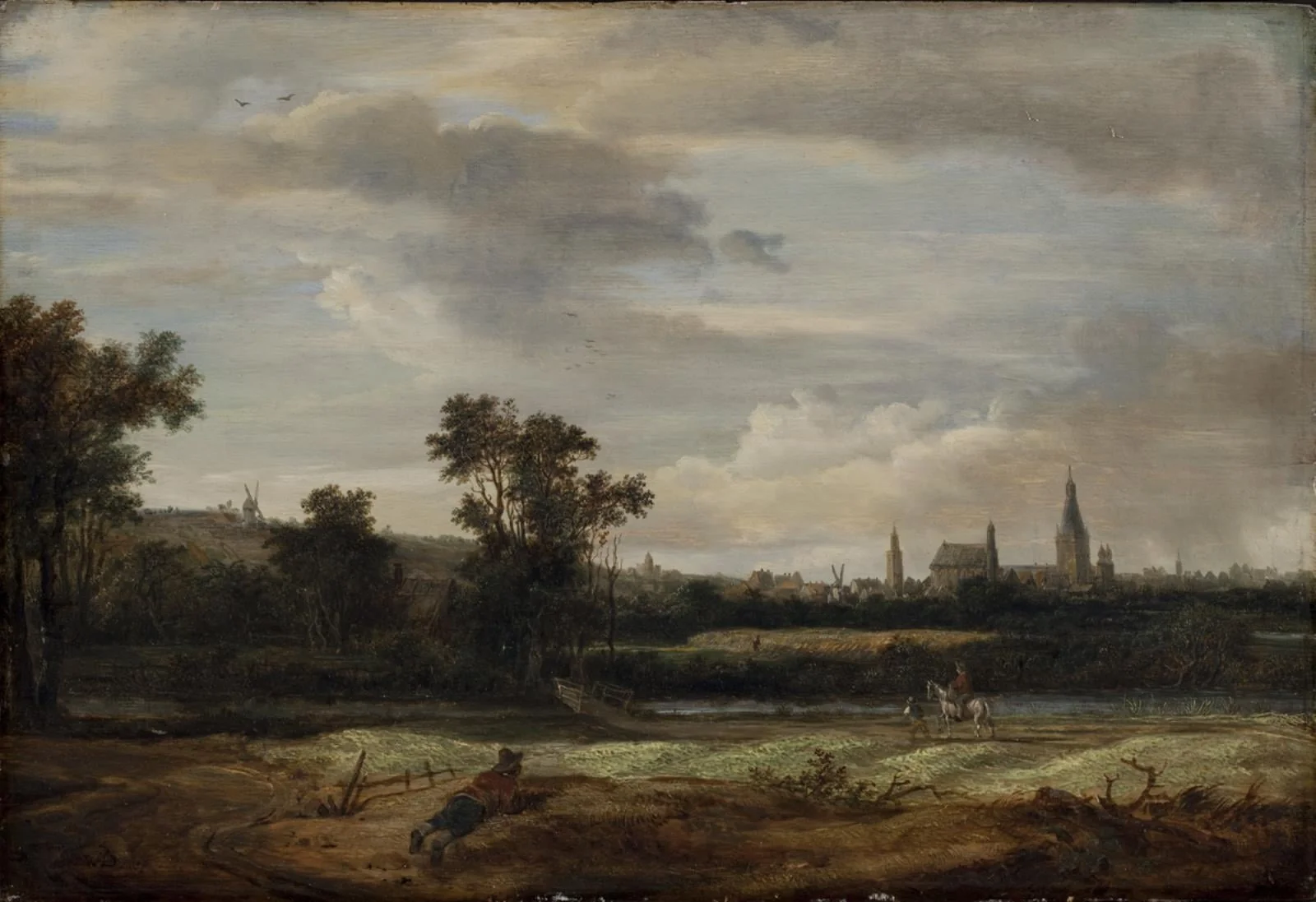 Landscape with a View Towards a Town, detail