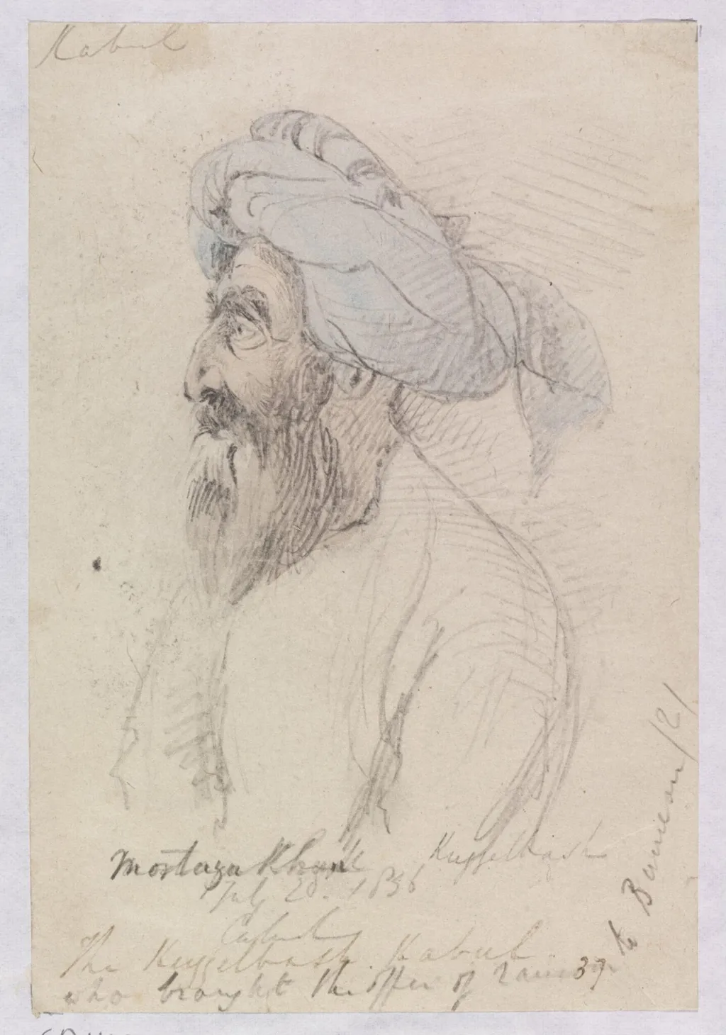 Mortaza Khan  Kuzzelbash, by Godfrey Thomas Vigne, watercolor, 1836