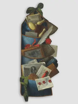 A Hanging Wall Pouch, by Cornelis Norbertus Gijsbrechts, oil