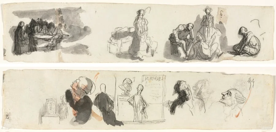 Sheet of Studies with a Group of Four Figures to the Right (recto) Sketches of Various Figures (verso), detail