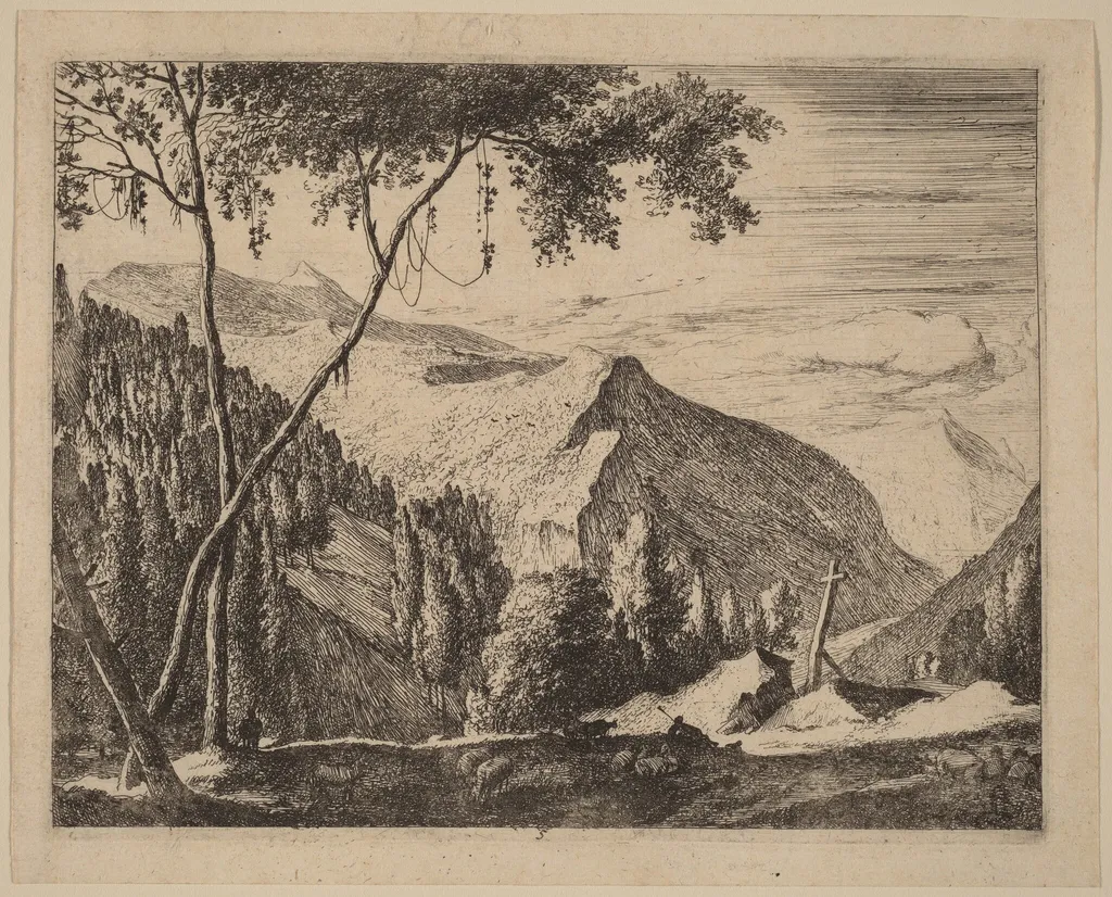 Rocky Landscape with Cross: pl.5, by Melchior Küsel, ink, 1660