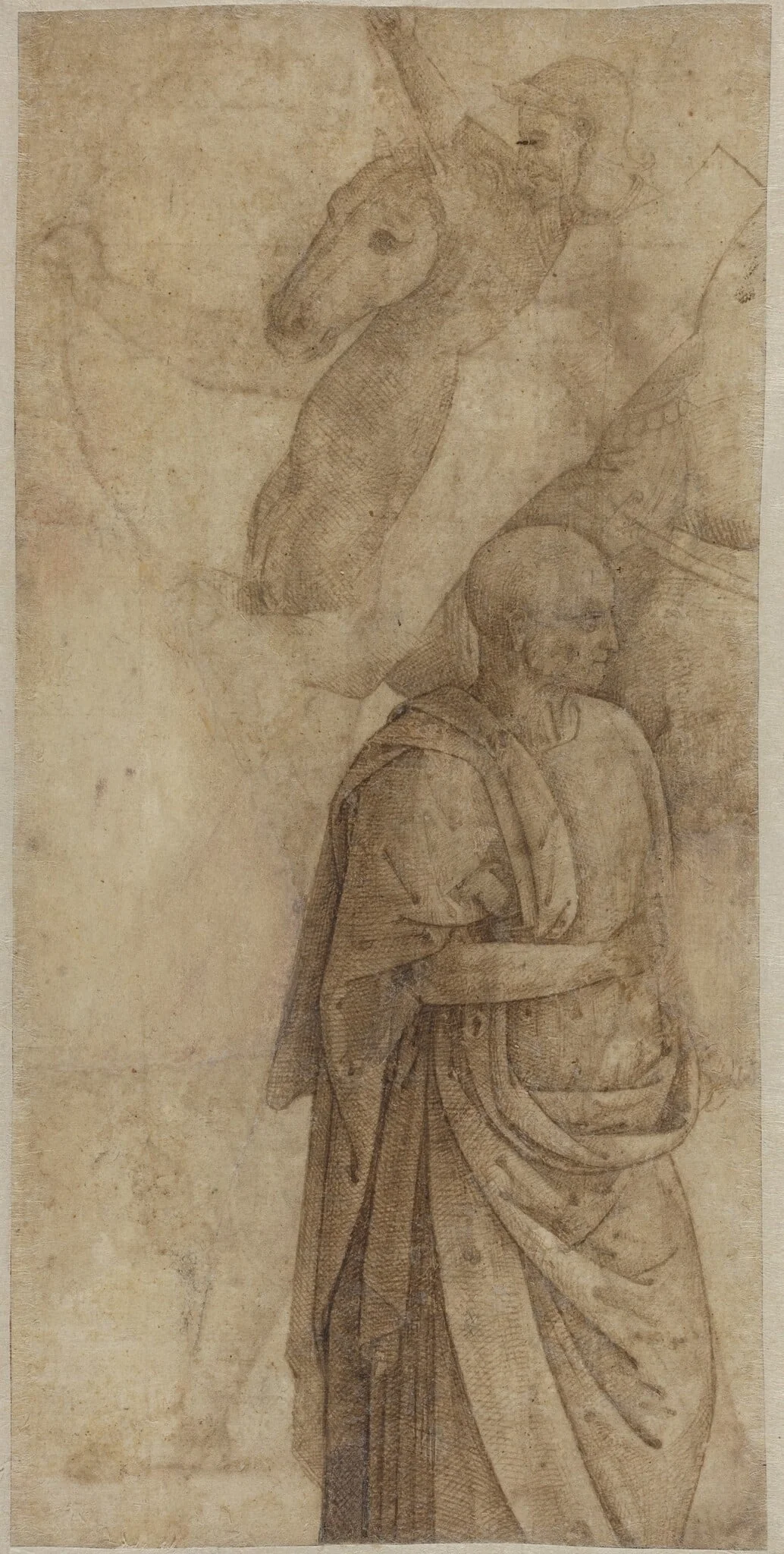 Rider and Standing Draped Man, after the Antique [verso], detail