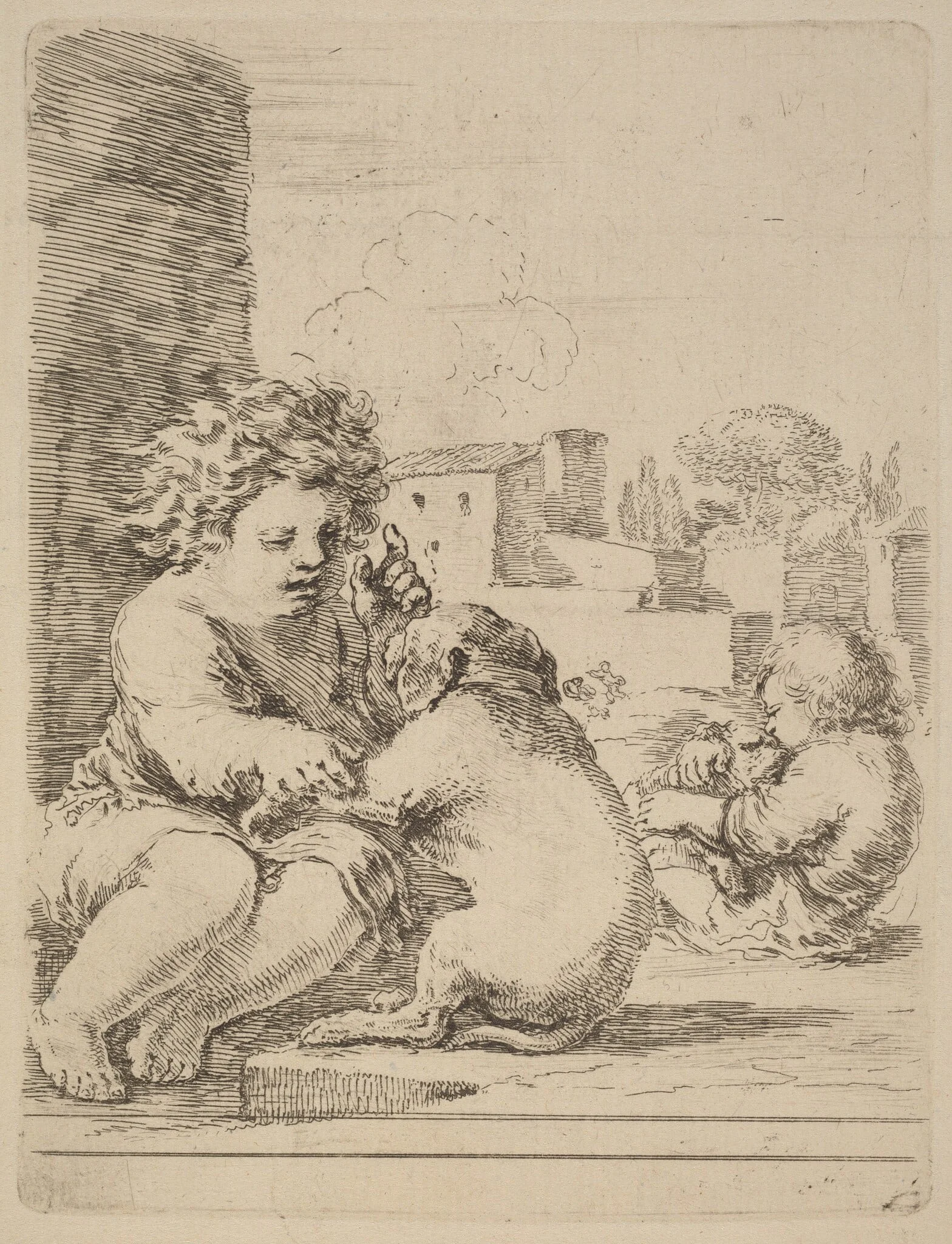 Child Playing with a Dog, detail