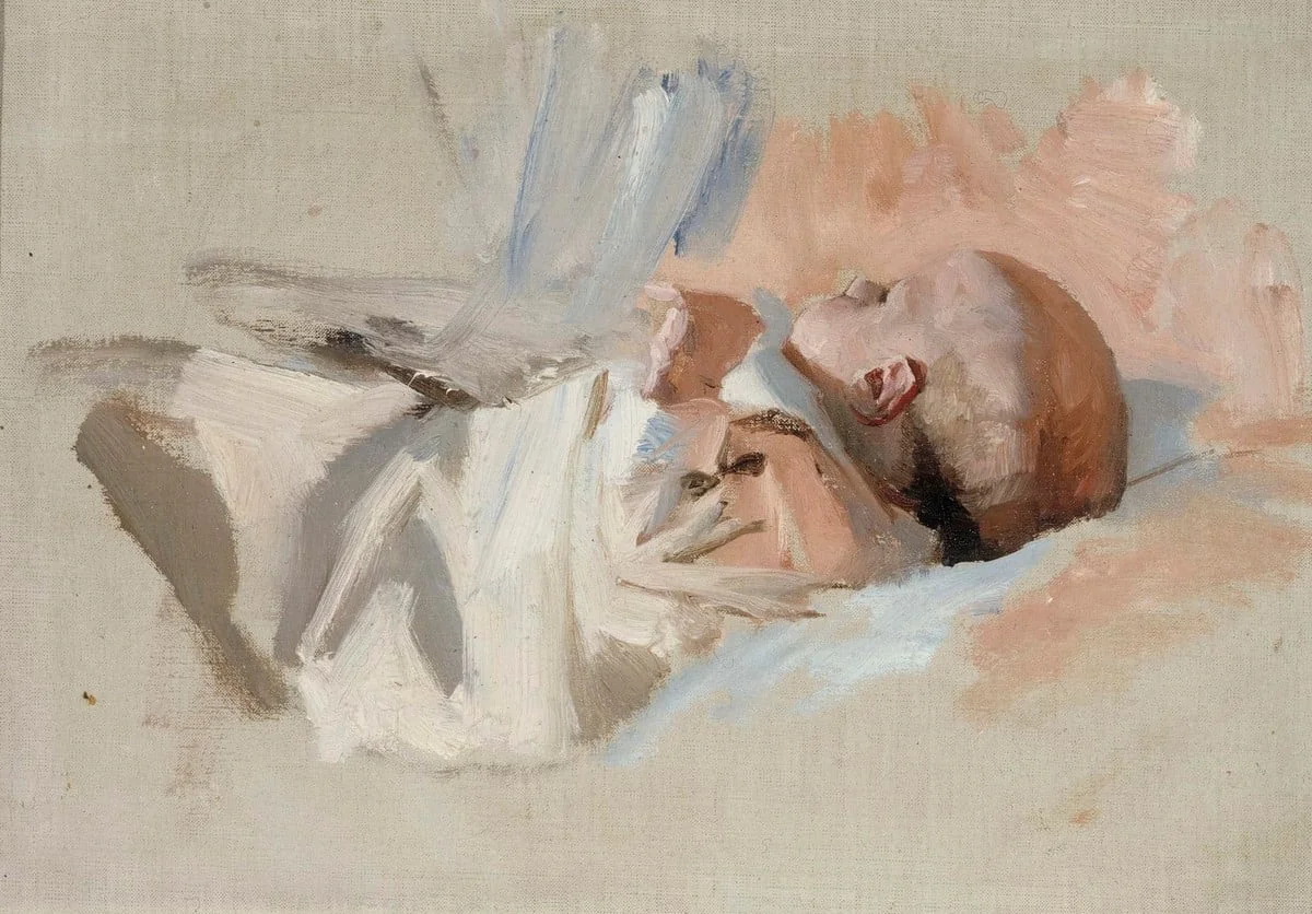 Makaava lapsi, luonnos maalaukseen Jouluaamu, detail