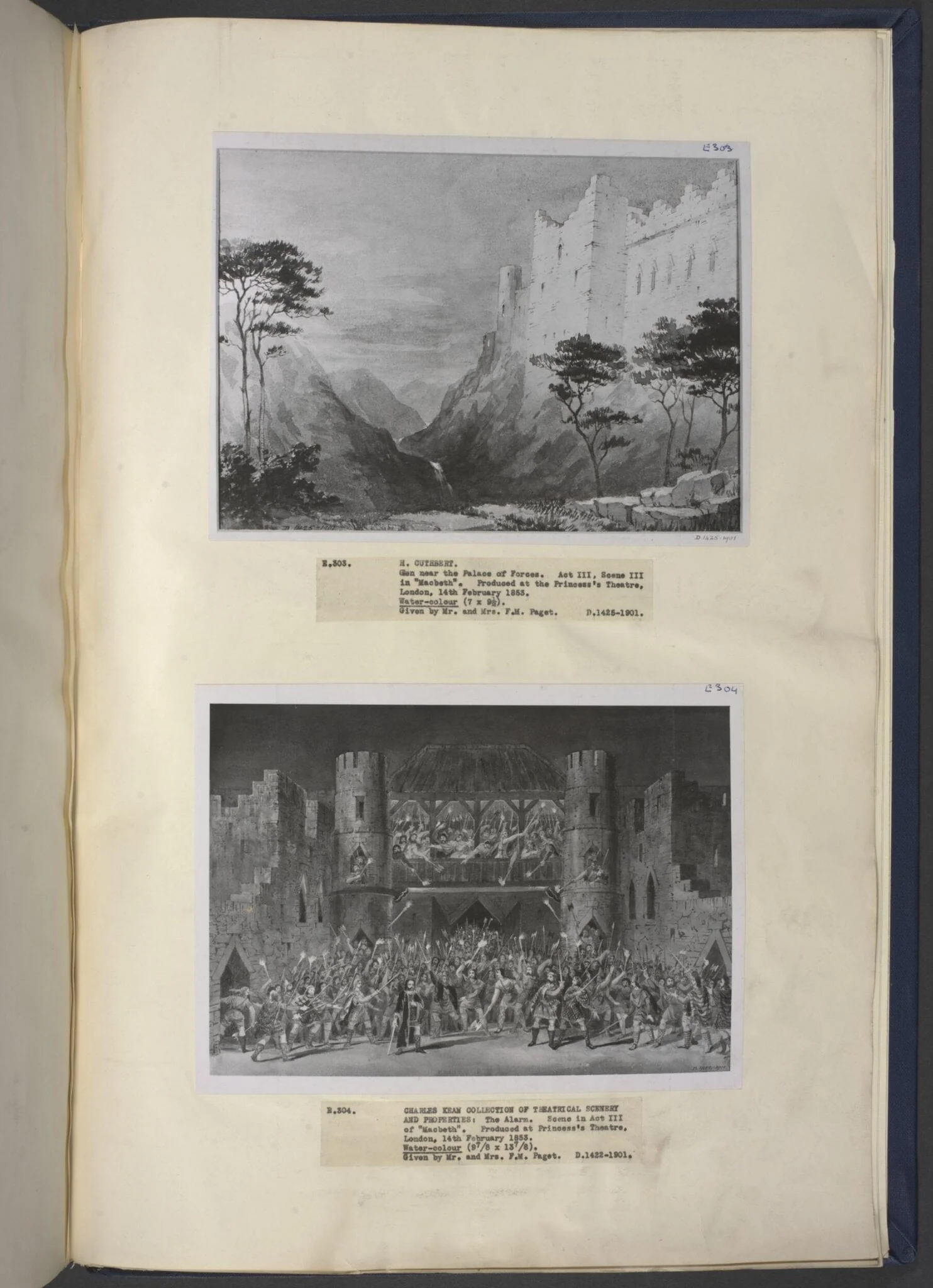 drawing of scenery and props in Macbeth, detail