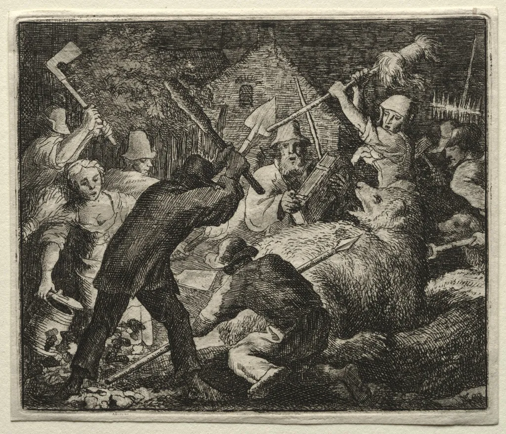 Reynard the Fox:  Peasants Attack the Bear, by Allart van Everdingen, 1662