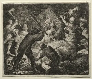 Reynard the Fox:  Peasants Attack the Bear, by Allart van Everdingen, 1662