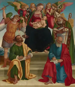Madonna and Child with Saints and Angels, by Luca Signorelli, oil, 1514