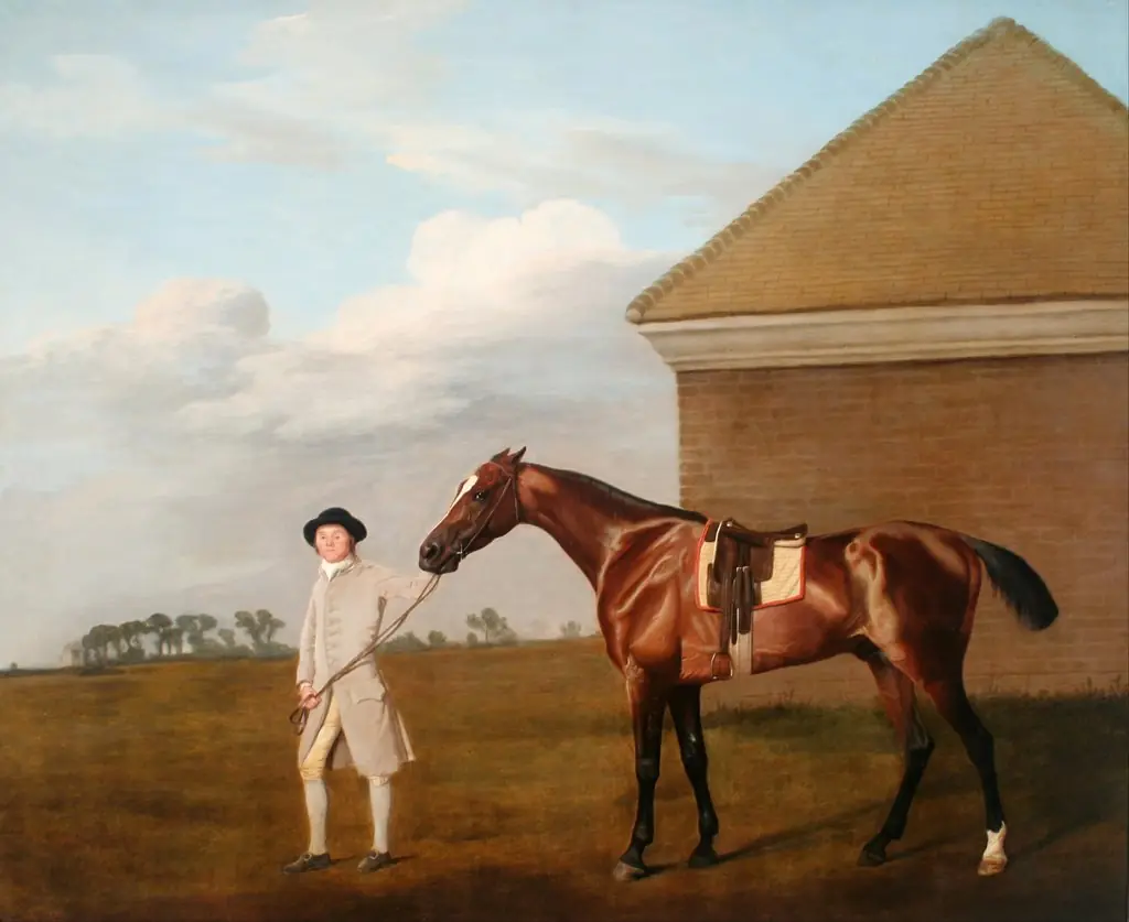 Firetail with his Trainer by the Rubbing-Down House on Newmarket Heath, by George Stubbs, unspecified, 1773