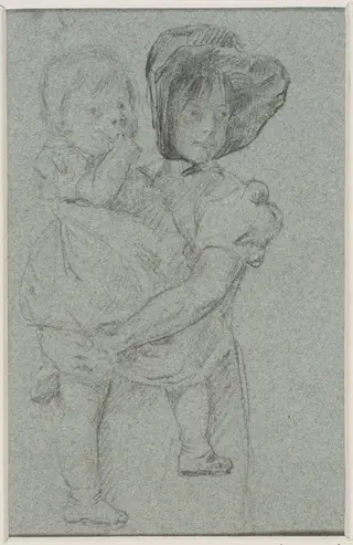 Study of a girl with an infant in her arms, by Thomas Sidney Cooper, 1850
