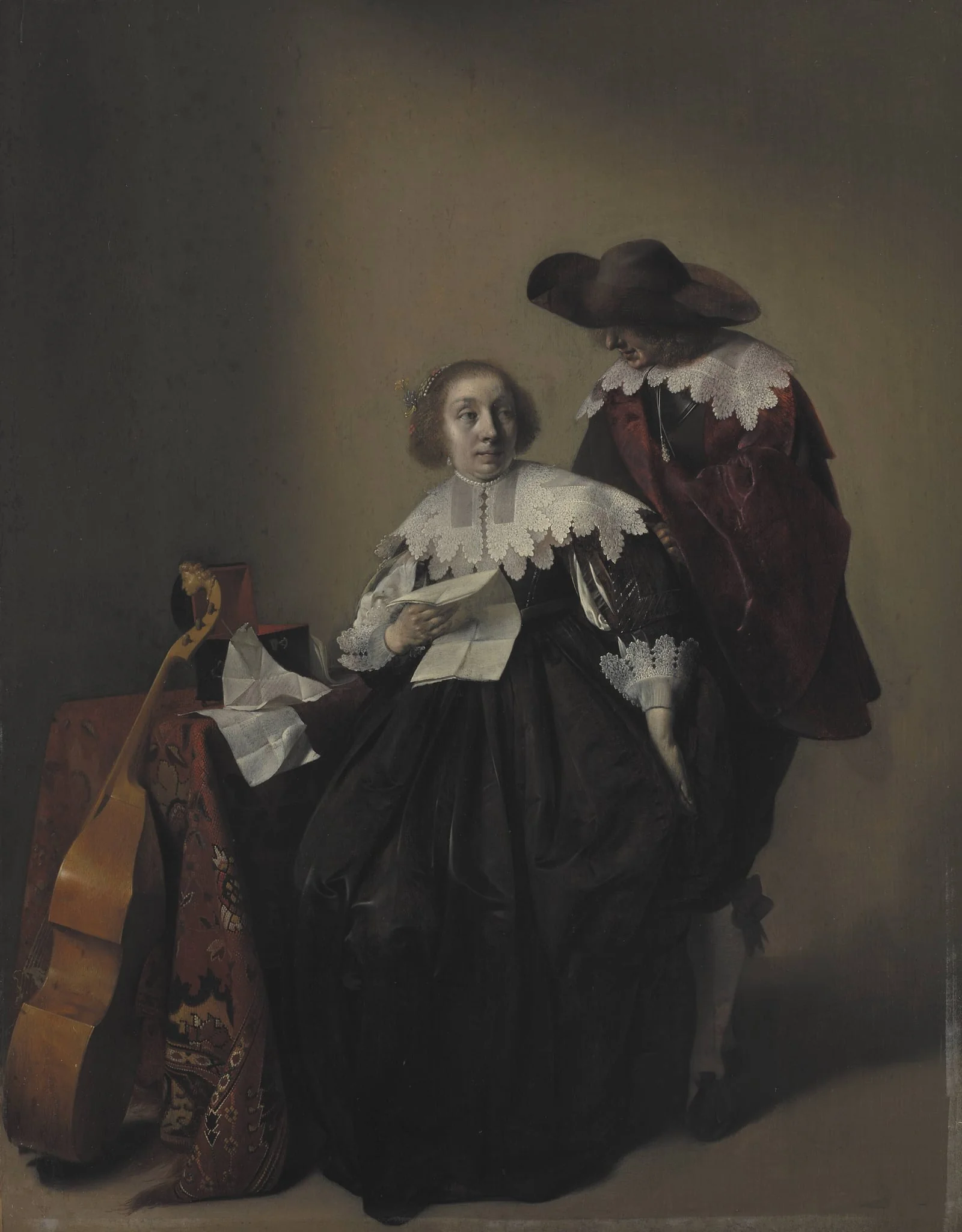 A Seated Woman with a Letter, a Gentleman Standing by Her, detail
