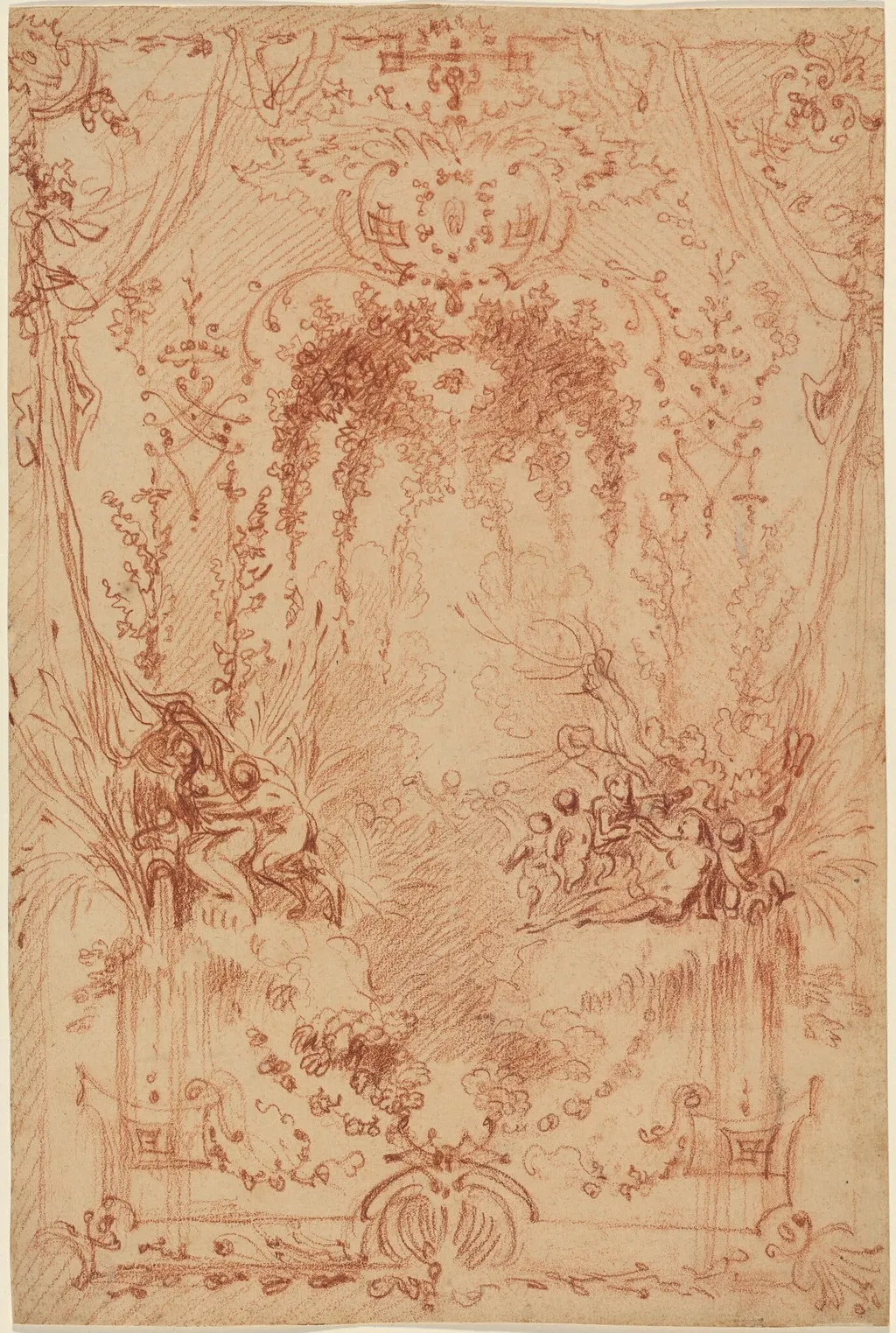 The Bower, by Jean Antoine Watteau, chalk, 1716