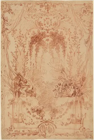 The Bower, by Jean Antoine Watteau, chalk, 1716