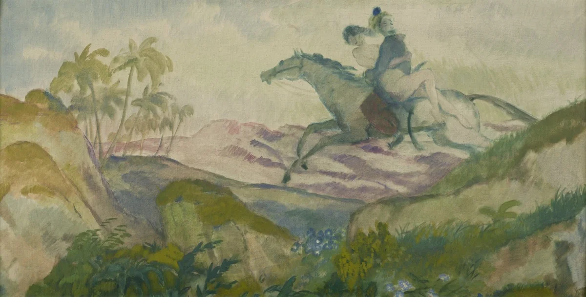 Paar rücklings auf Pferd, detail