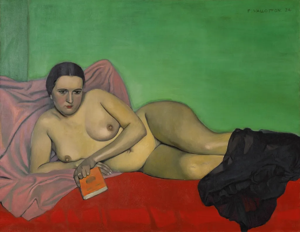 Femme nue tenant un livre, by Félix Vallotton, oil, 1924