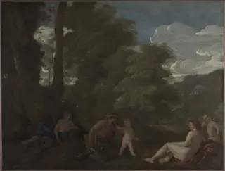 Nymphs and a Satyr (Amor Vincit Omnia), by Nicolas Poussin, oil, 1625