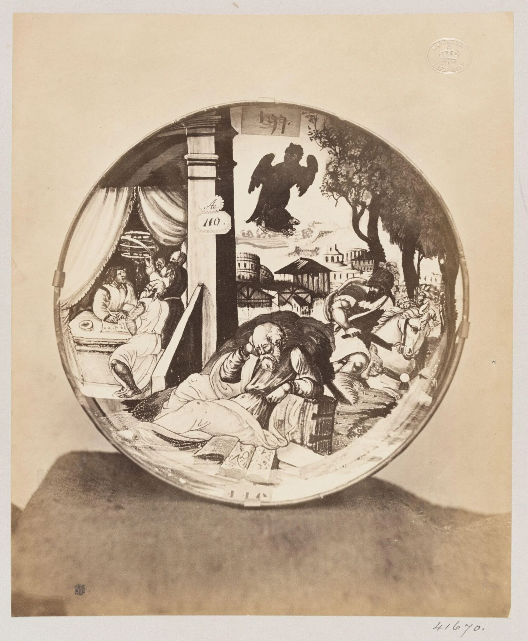 Majolica plate - The death of Archimedes, detail