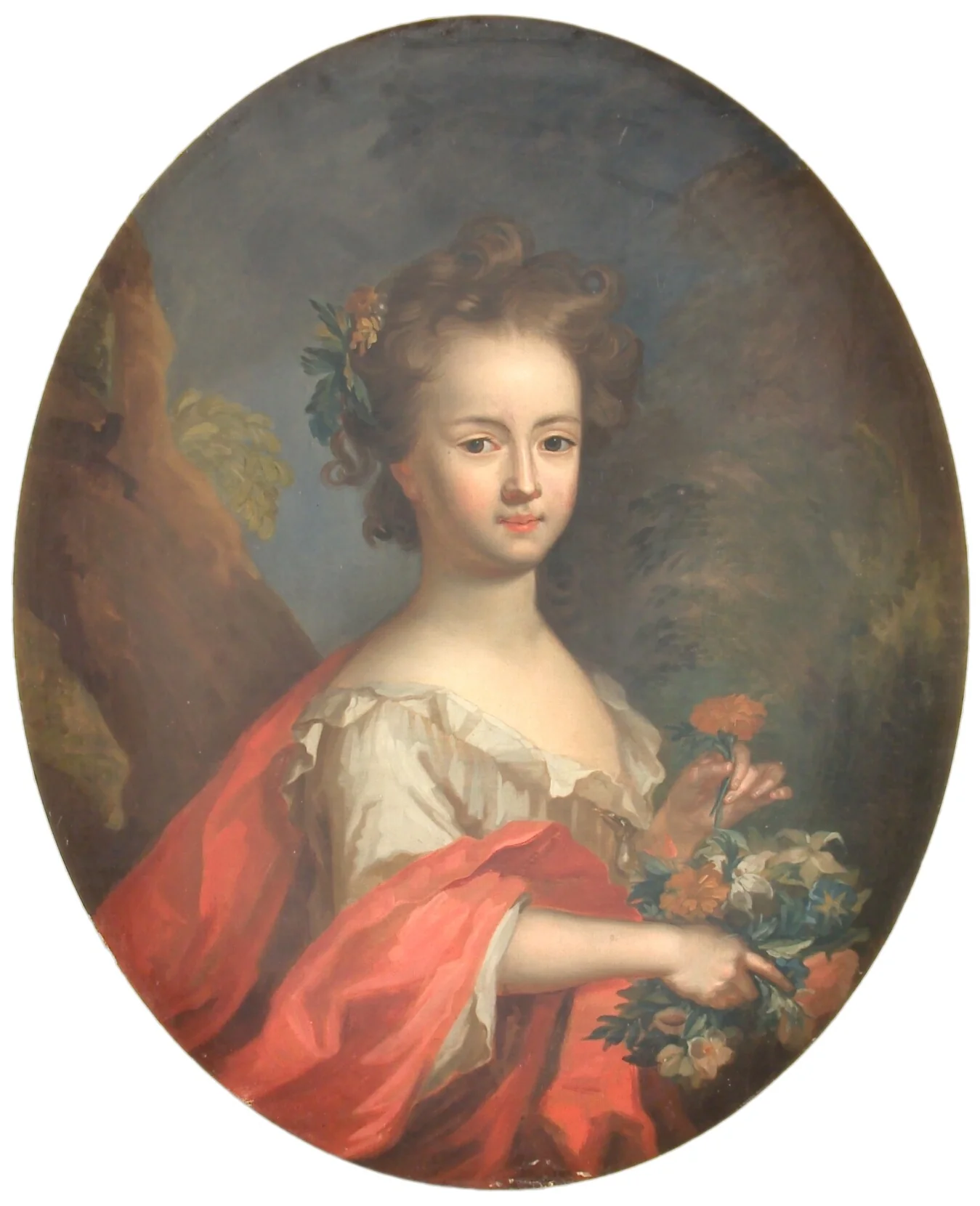 Et barn med blomster, detail