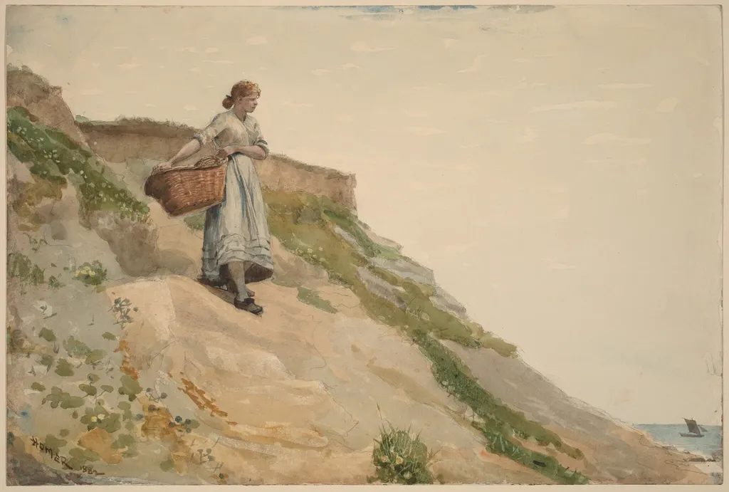 Girl Carrying a Basket, by Winslow Homer, graphite, 1882