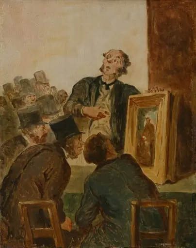 At the Gallery Drouot, by Honoré Daumier, oil, 1863