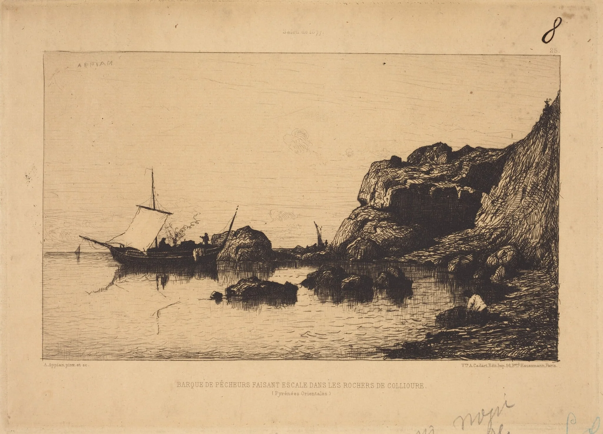 Barque de pecheurs faisant escale dans les rochers de Collioure, detail