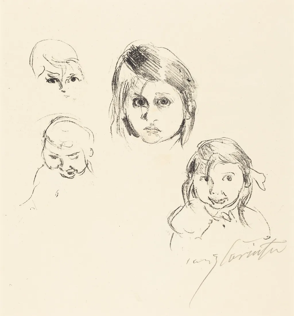 Kinderköpfe (Heads of Children), by Lovis Corinth, ink, 1914
