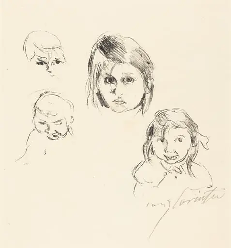 Kinderköpfe (Heads of Children), by Lovis Corinth, ink, 1914