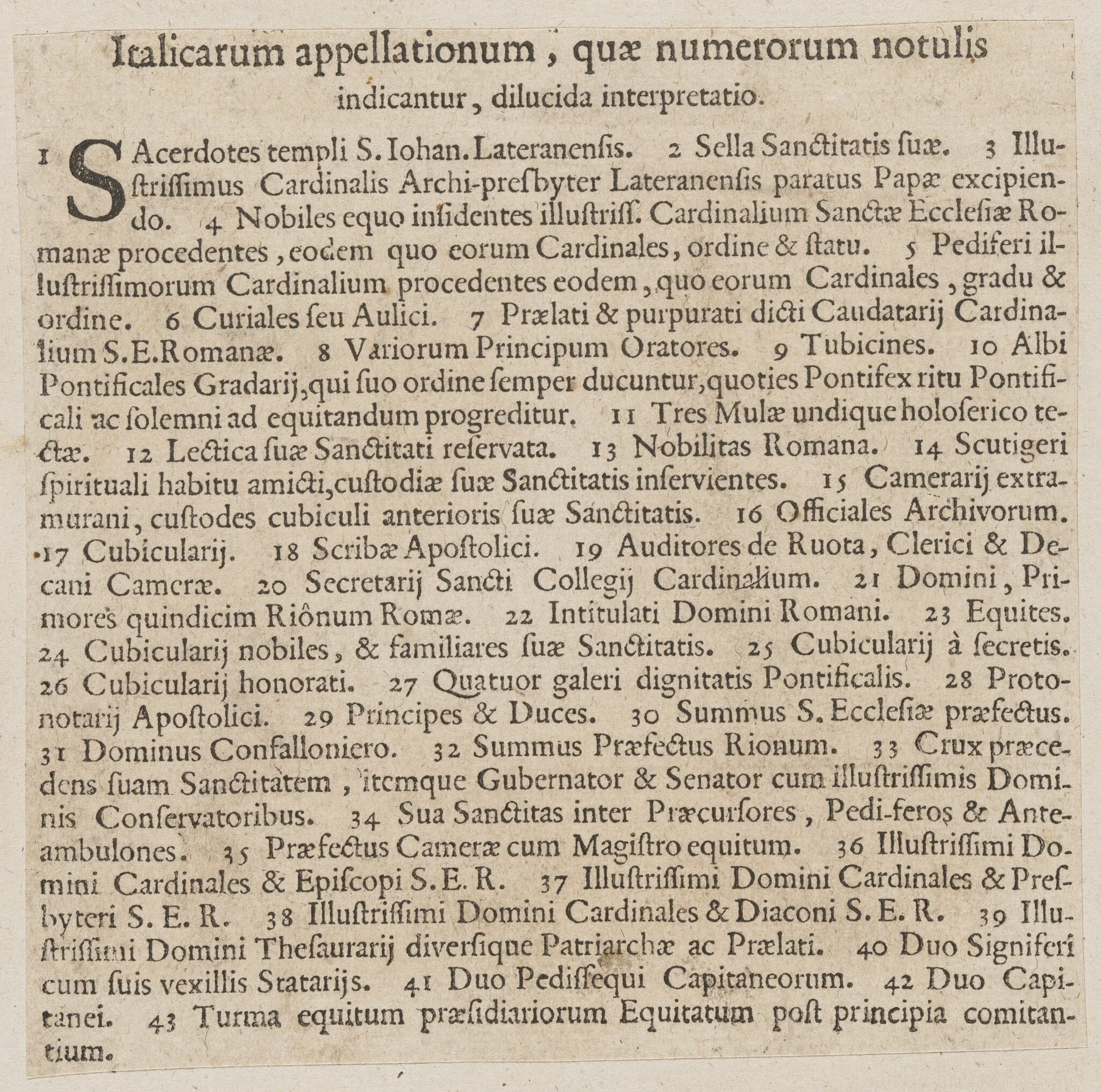 Latin captions to 'La Calvacatura con le sue Cerimonie', detail