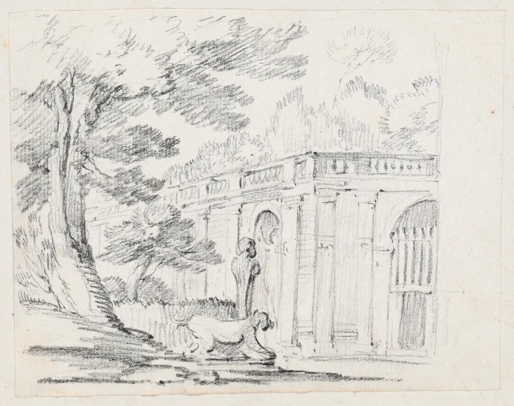 Loggia and Statuary in an Italian Garden, by Joseph-Marie Vien, graphite, 1747