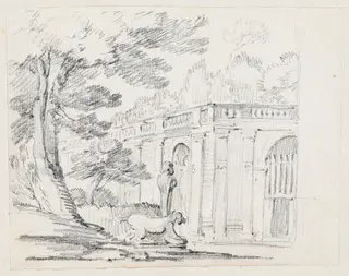 Loggia and Statuary in an Italian Garden, by Joseph-Marie Vien, graphite, 1747