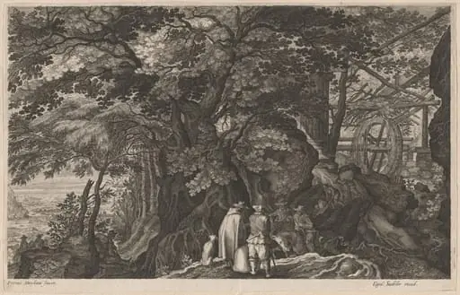 Ancient Trees by a Mountain Watermill, by Aegidius Sadeler II