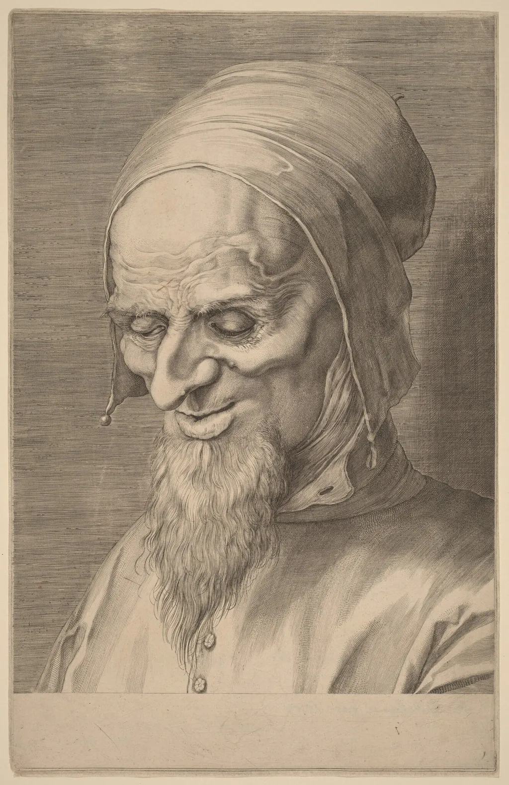 Head of an Apostle with Beard and Cap, by Aegidius Sadeler II, ink, 1597