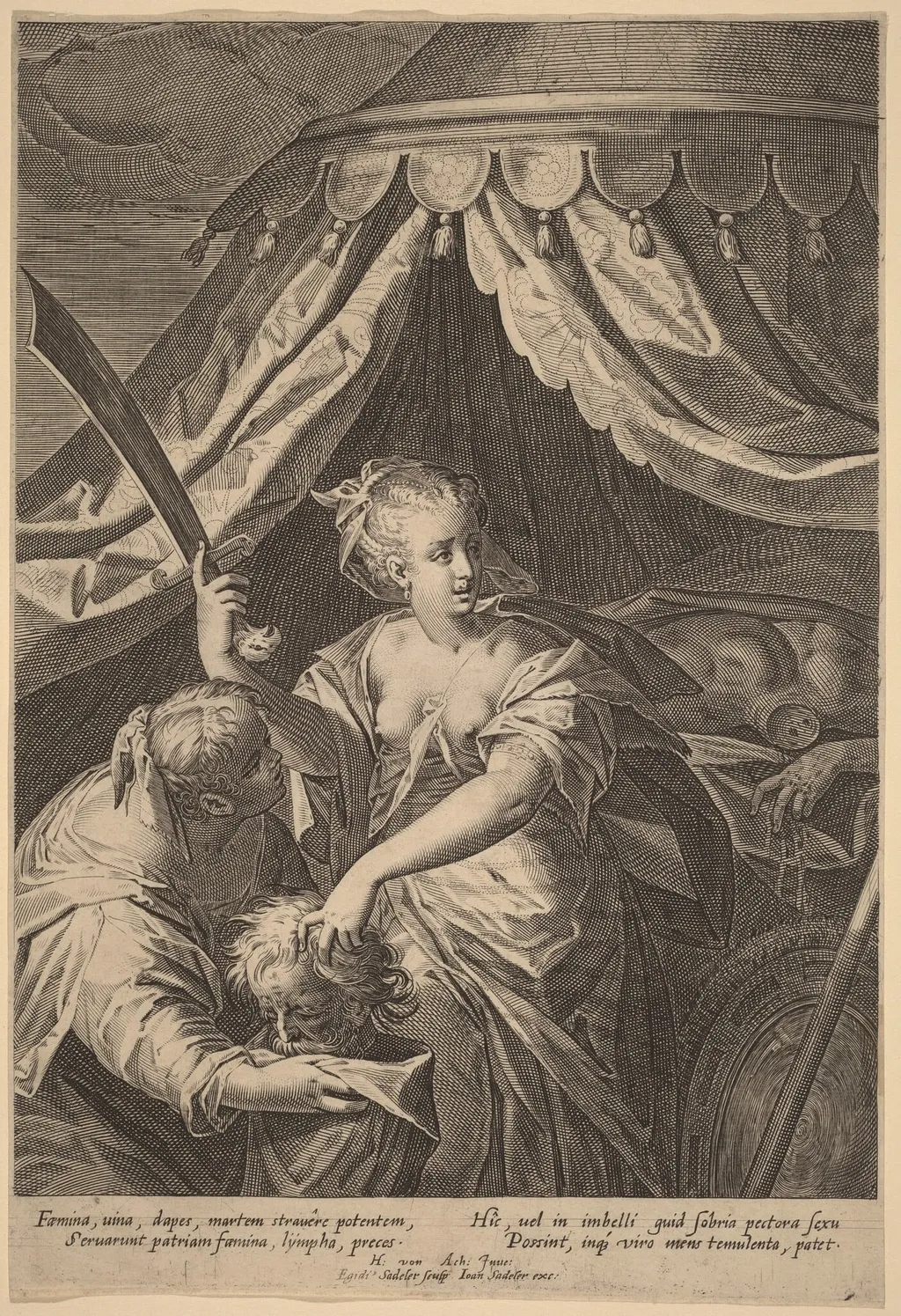 Judith with the Head of Holofernes, by Aegidius Sadeler II, ink, 1592