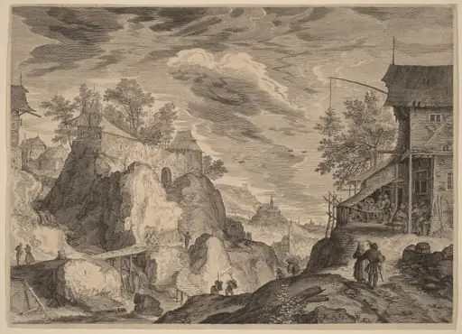 Landscape with an Inn to the Right and House on Rocks to the Left, by Aegidius Sadeler II