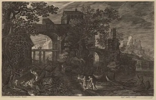 Nocturnal Landscape with River Fishermen outside City Walls, by Aegidius Sadeler II